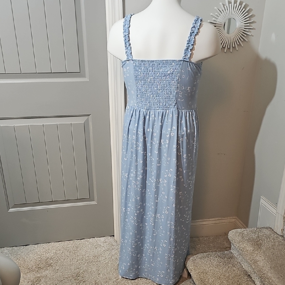 Light Blue Floral Sundress with Ruching - Picture 7 of 8
